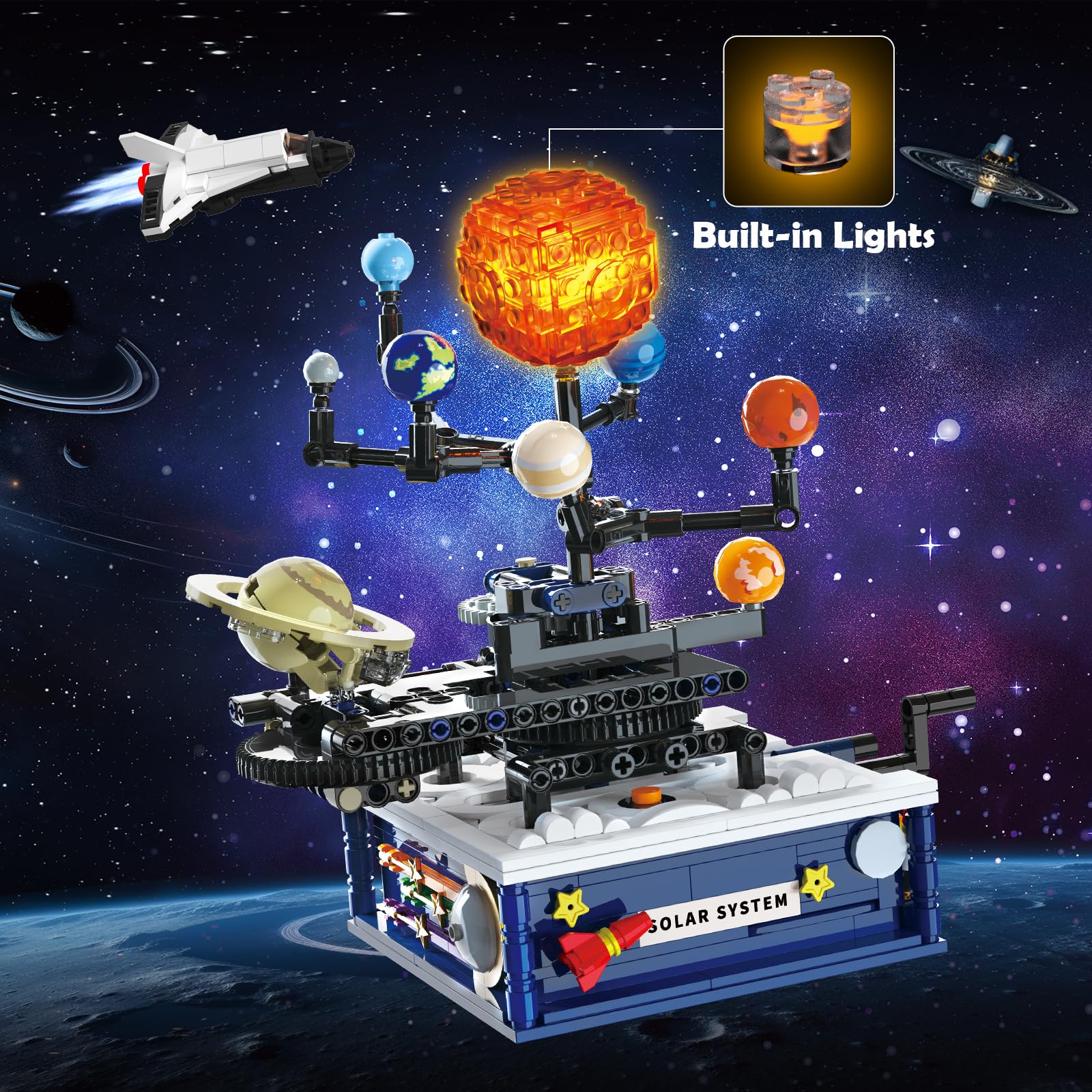 CUBIMANA Technik Sonnensystem Bauspielzeug mit Licht – Kosmischeforschung Rotations Bauset mit 8 Planeten und Raketenständer, 775 Teile Geschenke für 8+ Jahre alte Kinder Jungen Mädchen und Erwachsene 2