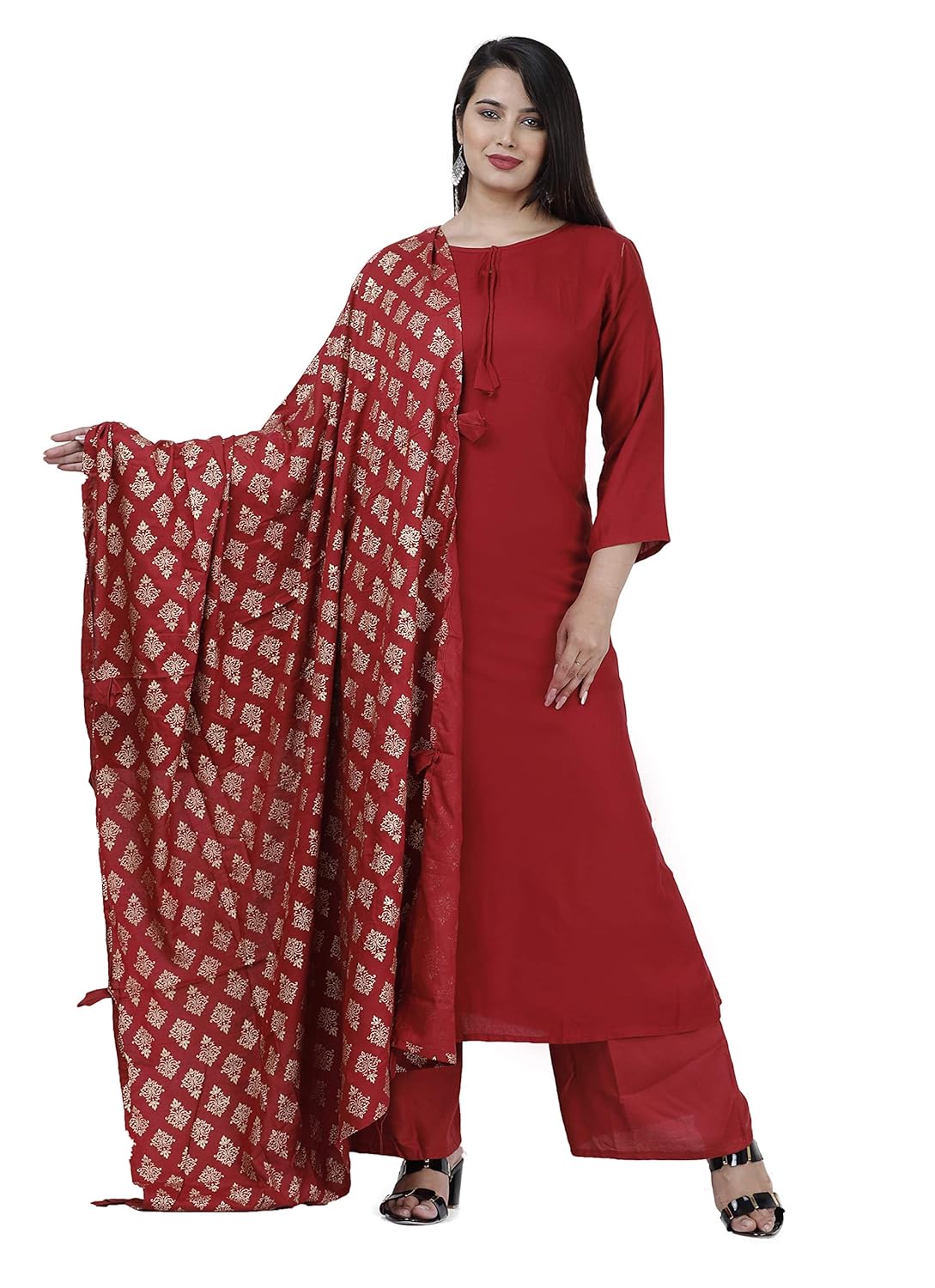 Buy Women and Girls REYON Kurti, Plazo with DupattaSet MEROON at