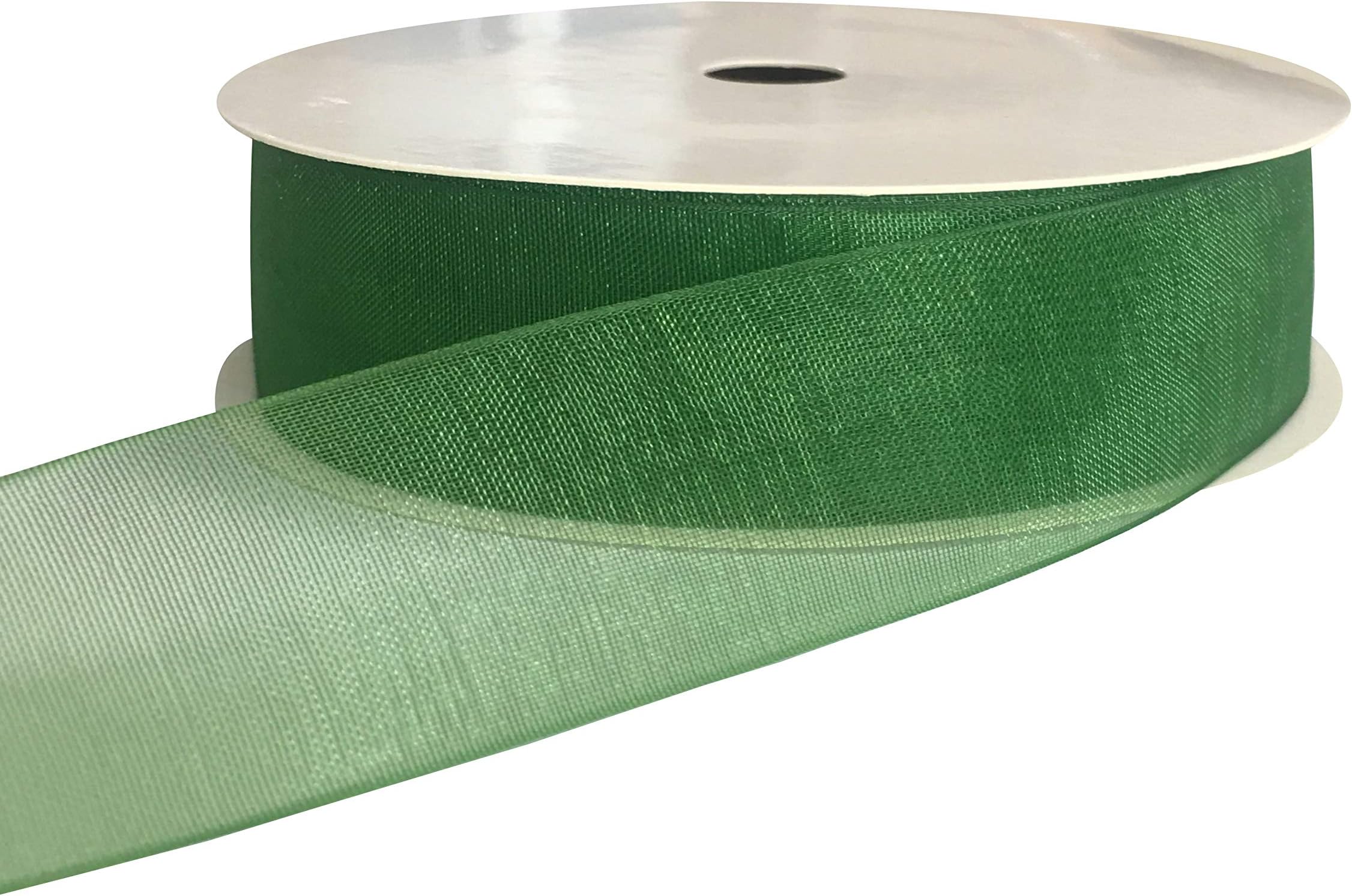 Kailin 1 inch Wide Shimmer Sheer Organza Ribbon 25 Yards Classical Green