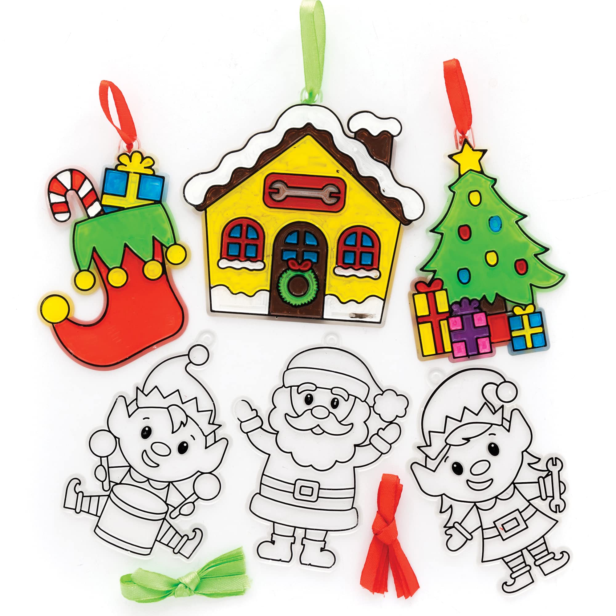 Baker Ross Santas Workshop Suncatcher Decoration – Pack of 10, Kids Paint Your Own Christmas Decoration, Christmas Bauble Arts and Crafts (FE860), Red — image 1