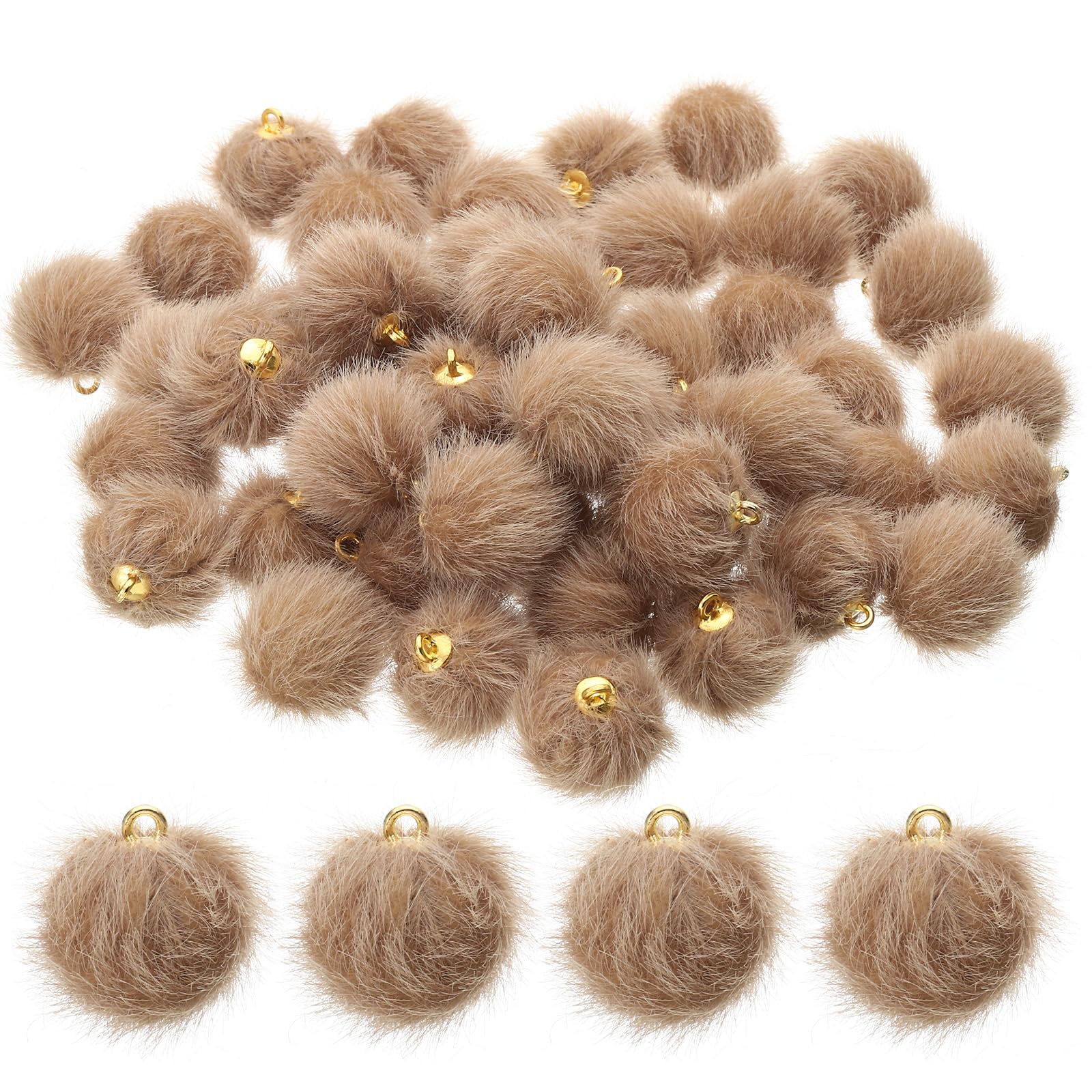 PATIKIL 50pcs Pom Poms Charm, Pompoms Charm Craft Pom Poms Pendants Balls Small Fluffy Tassel Bulk for Crafts Making, Beige
