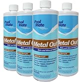 Pool Mate 1-Quart 4-Pack Concentrated Metal Out, Pool Metal Remover | Pool Stain and Mineral Inhibitor, Stain Remover, Easy to Use, Works Fast, 1 quart per 10,000 gallons of water, Made in USA
