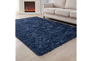 ANVARUG Modern Plush Area Rug 8x10 Ultra Soft Faux Fur Rugs, Non-Skid Bedroom Rugs for Kids Playroom Home Decor, Navy Blue