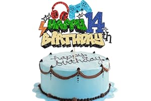 Gyufise 1Pcs Happy 14th Birthday Cake Topper Glitter Video Game Cake Pick Game On Controllers Fourteen Cheers to 14 Years Cake Decoration for Game Theme Happy 14th Birthday Party Supplies