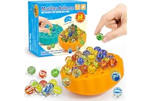 NINIGAI Wobble Marble Game - Balance Stacking Game for Kids 6-12 & Families - Fun Birthday Party Games with 60 Glass Marbles, Dice & Challenge Cards - Indoor Tabletop Toy for 1-4 Players