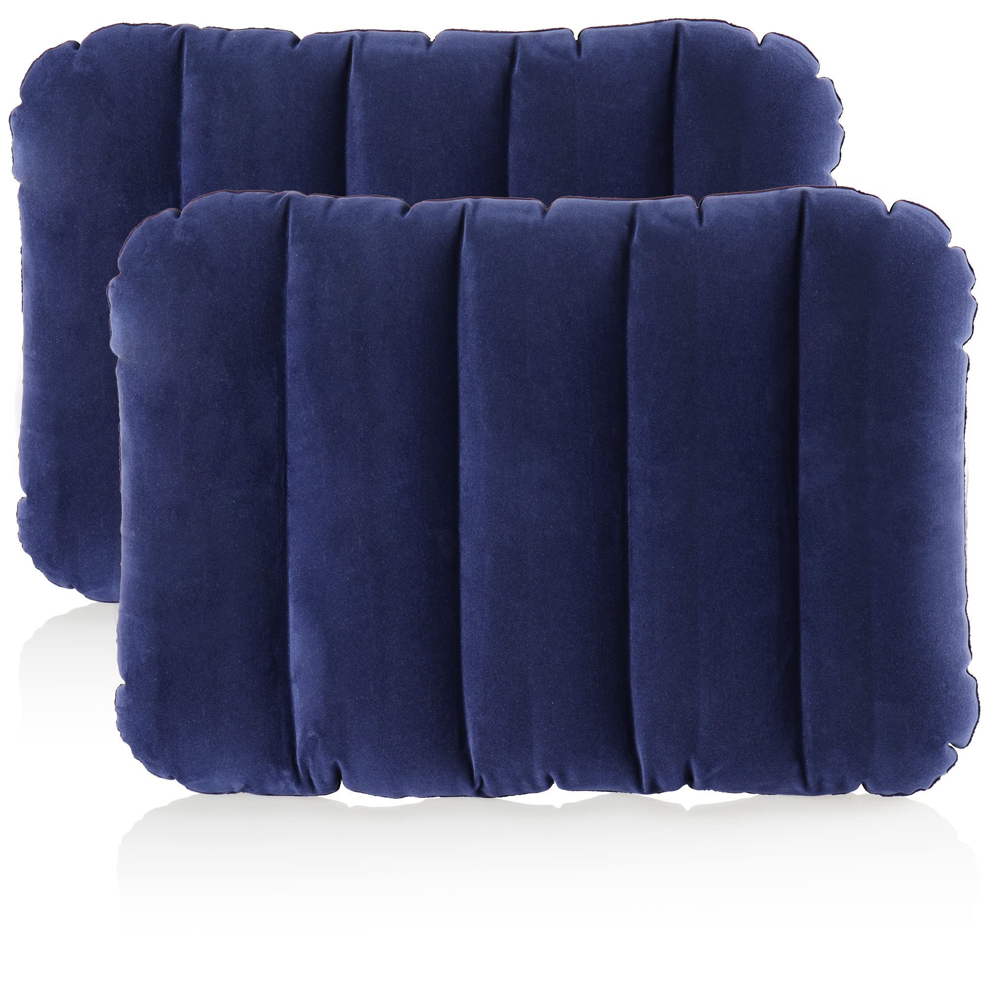 com-four® 2x Inflatable pillow - Comfortable travel pillow for car, train and bus journeys - Air cushion pillow in pocket size (43x28x9cm - blue)