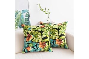 IN4 Care Throw Pillow Covers Set of 2,Outdoor Indoor Waterproof Decorative Patio Throw Pillowcase Shell 18x18 Inch, Square Cushion Case for Couch Sofa Garden Farmhouse Decoration-Tropical Green Leaves