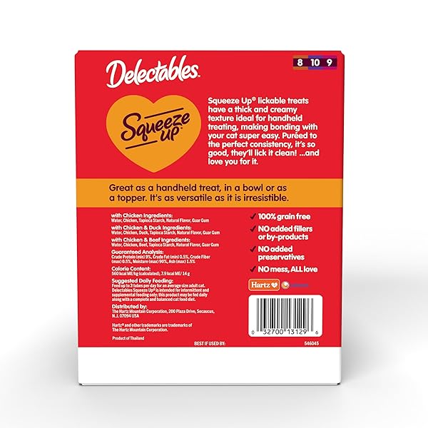 DELECTABLES SQUEEZE UP NON-SEAFOOD VARIETY PACK, CREAMY SQUEEZABLE PUREE, LICKABLE WET CAT TREATS, GRAIN FREE, NO ADDED FILLERS, NO BY-PRODUCTS, NO ADDED PRESERVATIVES, 0.5 OUNCES TUBE, 72 TUBES TOTAL