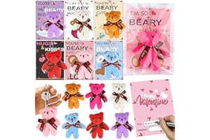 REGTEB 28 Pack Valentiens Day Gifts for Kids School Valentines Day Cards with Mini Bear Plush Toy Keychains, Valentines for Kids Classroom Valentines Exchange Gifts Class Valentines Party Favors for Boy Girl