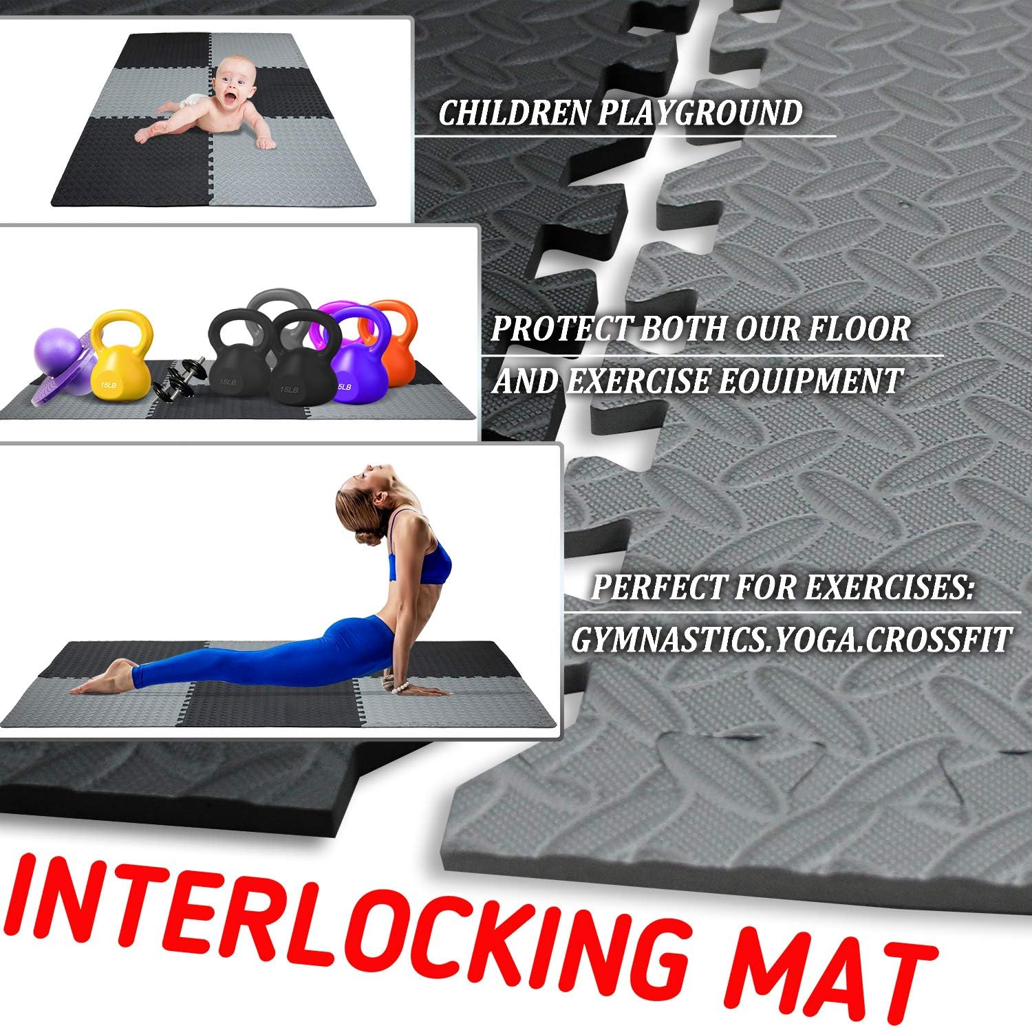 Puzzle Exercise Mat EVA Foam Interlocking Tiles for Protective, Cushioned Workout Flooring for Home and Gym Equipment Gym Mat Gym Flooring Mat Interlocking Foam Mats Floor Tiles SZCDW104112G601012: Sports & Outdoors