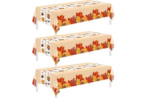 Childom Thanksgiving Tablecloth, 3 Pack Disposable Plastic Tablecloth 54" x 108" Thanksgiving Decorations, Autumn Maple Leaf Party Table Cover, Fall Harvest Party Decor for Outside,Picnic,Home,Dinner