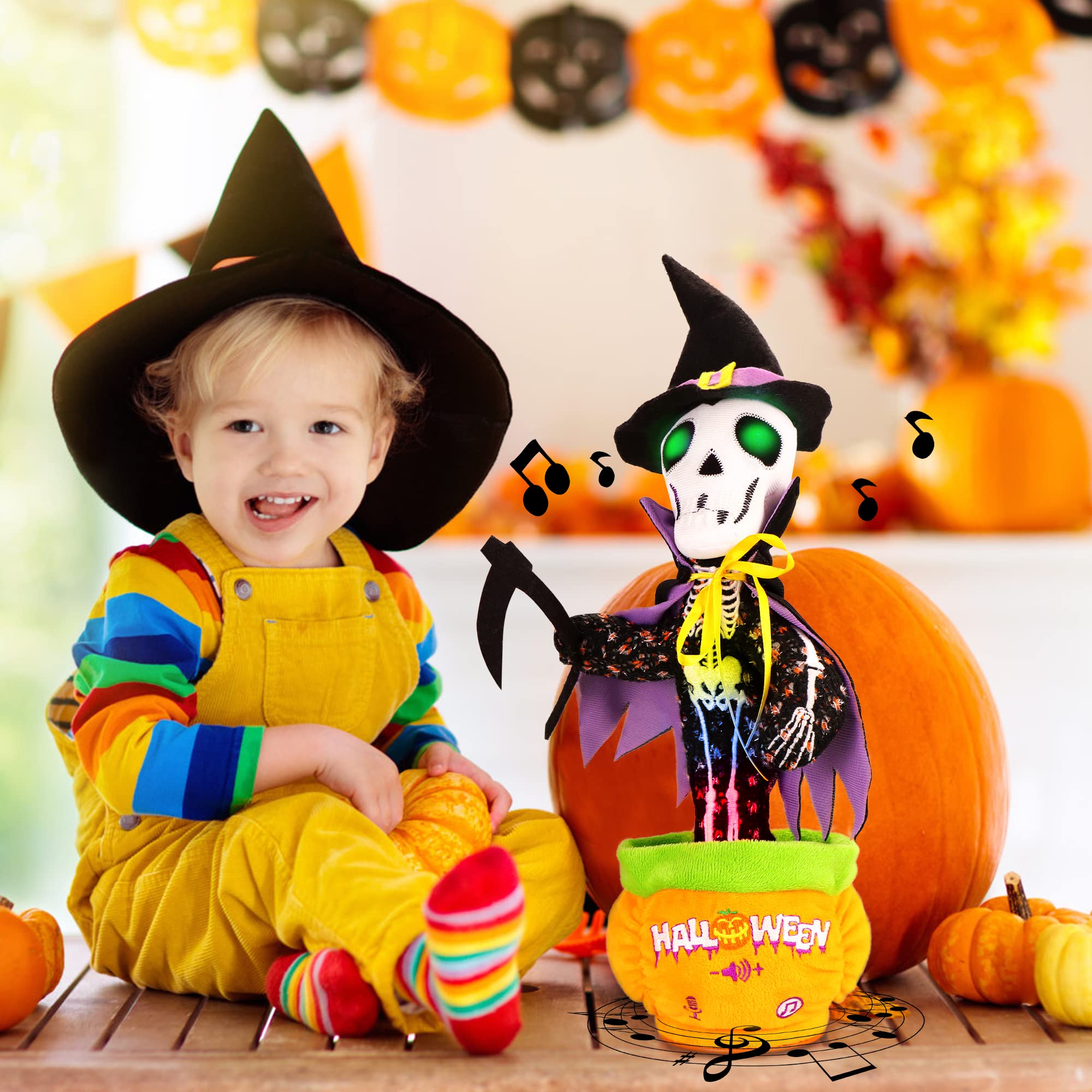FATIRO Halloween Skull Talking, Singing, Repeating, Twisting, Glowing, Shaking, Dancing Skeleton, Decorating, Halloween Party Gifts