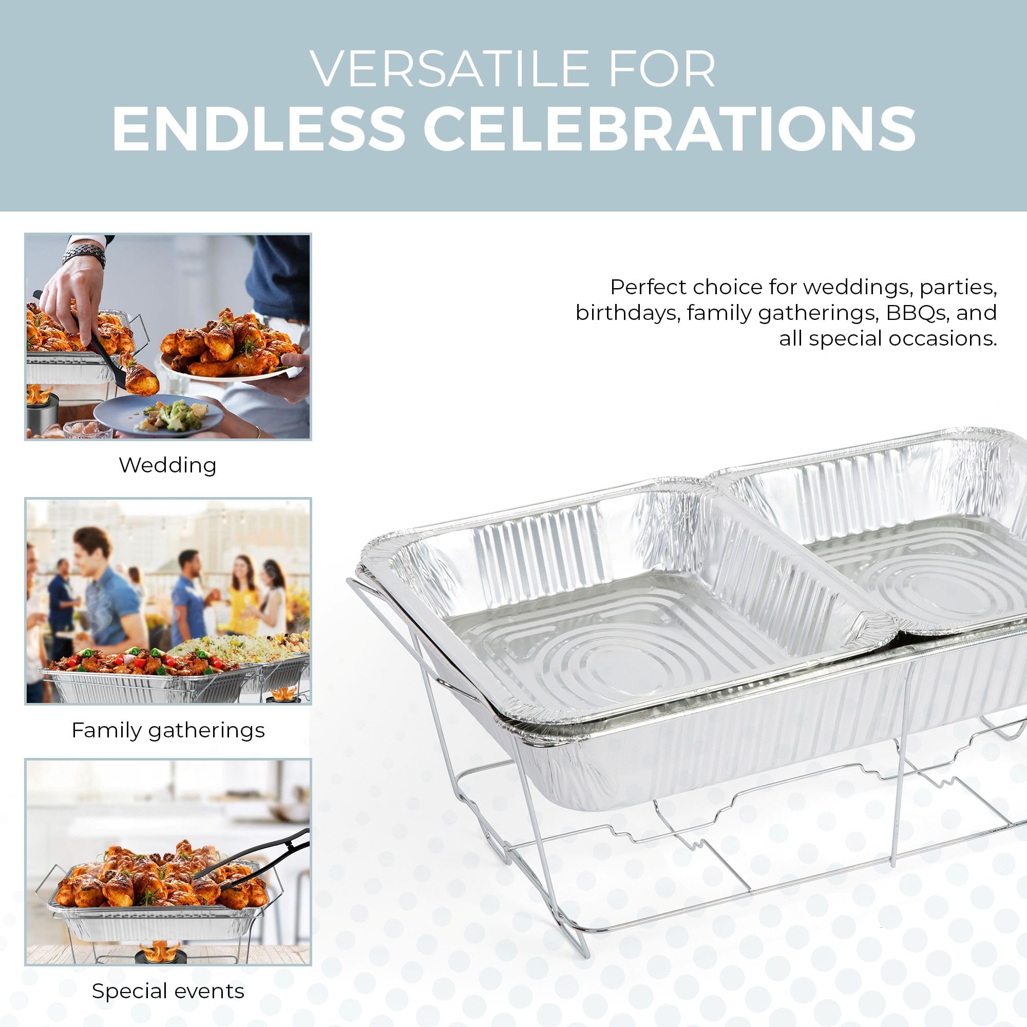 Large Full Size 33-Pcs Disposable Chaffing Buffet with-Covers, Utensils, Fuel Cans – Premium Chafing Dish Set for Events, Parties, Catering