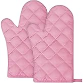 AUAUY Pink Oven Mitts, 1 Pair Kitchen Mittens, 392°F Heat Resistant Oven Gloves Non-Slip Kitchen Gloves for Oven, BBQ Gloves-Oven Mitts Infill Cotton Cooking Gloves for Oven Grilling Cooking Baking