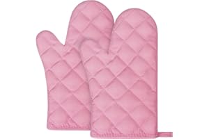AUAUY Pink Oven Mitts, 1 Pair Kitchen Mittens, 392°F Heat Resistant Oven Gloves Non-Slip Kitchen Gloves for Oven, BBQ Gloves-Oven Mitts Infill Cotton Cooking Gloves for Oven Grilling Cooking Baking