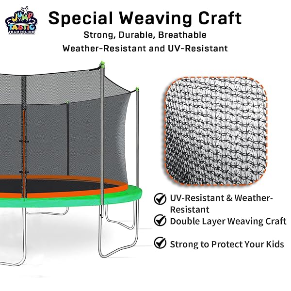 14FT TRAMPOLINE NET REPLACEMENT WITH 6 CAPS, TRAMPOLINE NET FIT FOR 14FT ROUND-6 STRAIGHT POLES(NOT INCLUDE POLES)