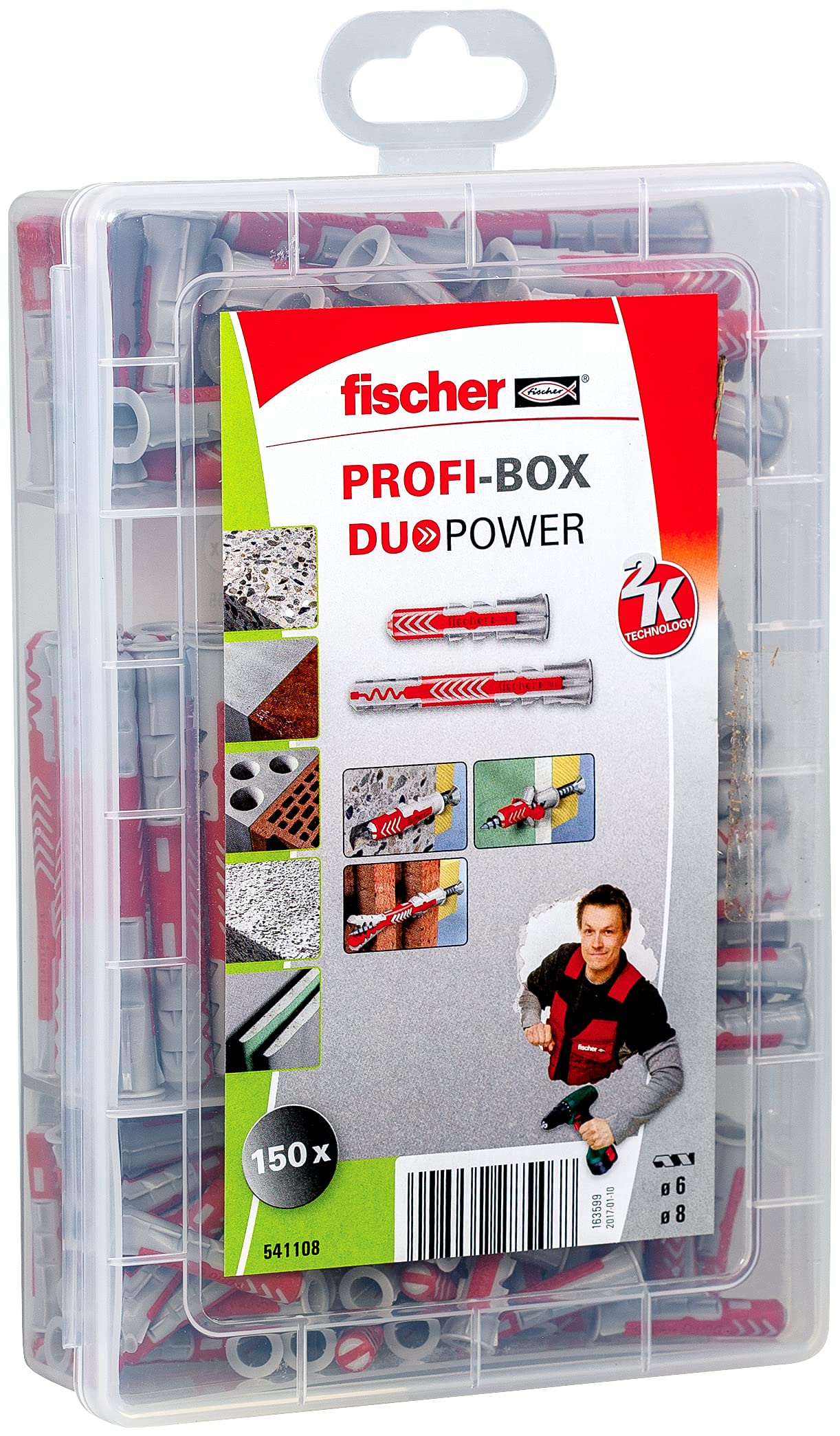 fischer Dowel Assortment Box, Red and Grey, Screwless