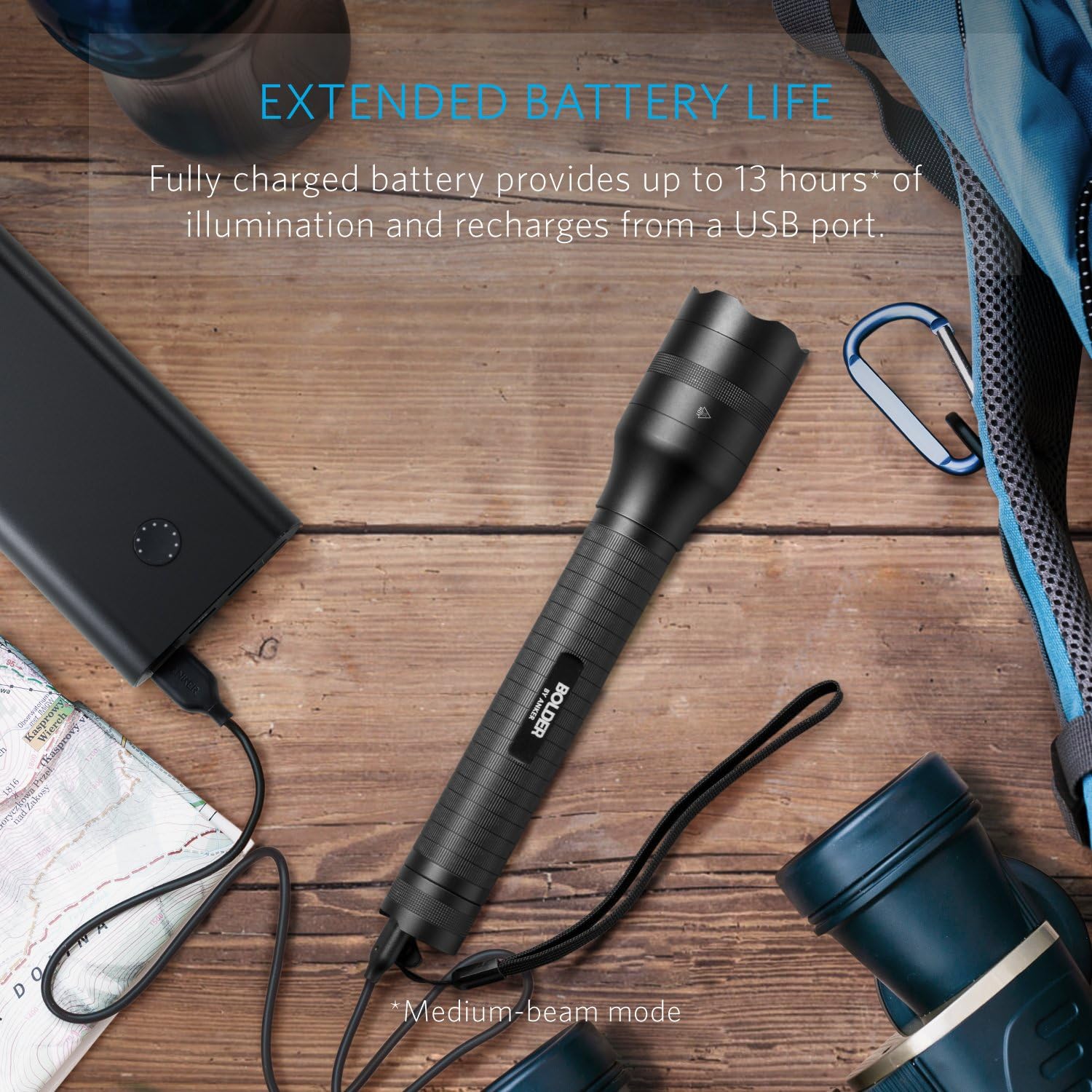Anker Bolder LC90 2-Cell Rechargeable Flashlight, IPX5 Water-Resistant