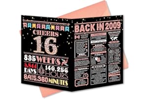 16th Birthday Card, 16th Birthday Decorations for Girls, 16th Birthday Gifts for Daughter, Back in 2009 Birthday Card, Rose G