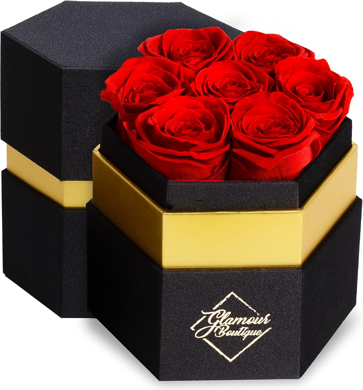 Dried & Preserved Flora - GLAMOUR BOUTIQUE 7-Piece Forever Red Rose Box - Preserved Roses in a Box, Immortal Roses in a Box That Last A Year - Eternal Rose Preserved Flowers for Delivery Prime Mothers Day & Valentines Day