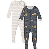 Gerber Baby Boys 2-Pack Footed Pajamas, Dump Truck Grey, 9 Months