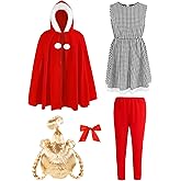 Frojuly Who Lou Costume Adult Women Christmas Dress Cute Mrs Santa Plaid Costumes Xmas Cosplay Halloween Outfit Party Suit