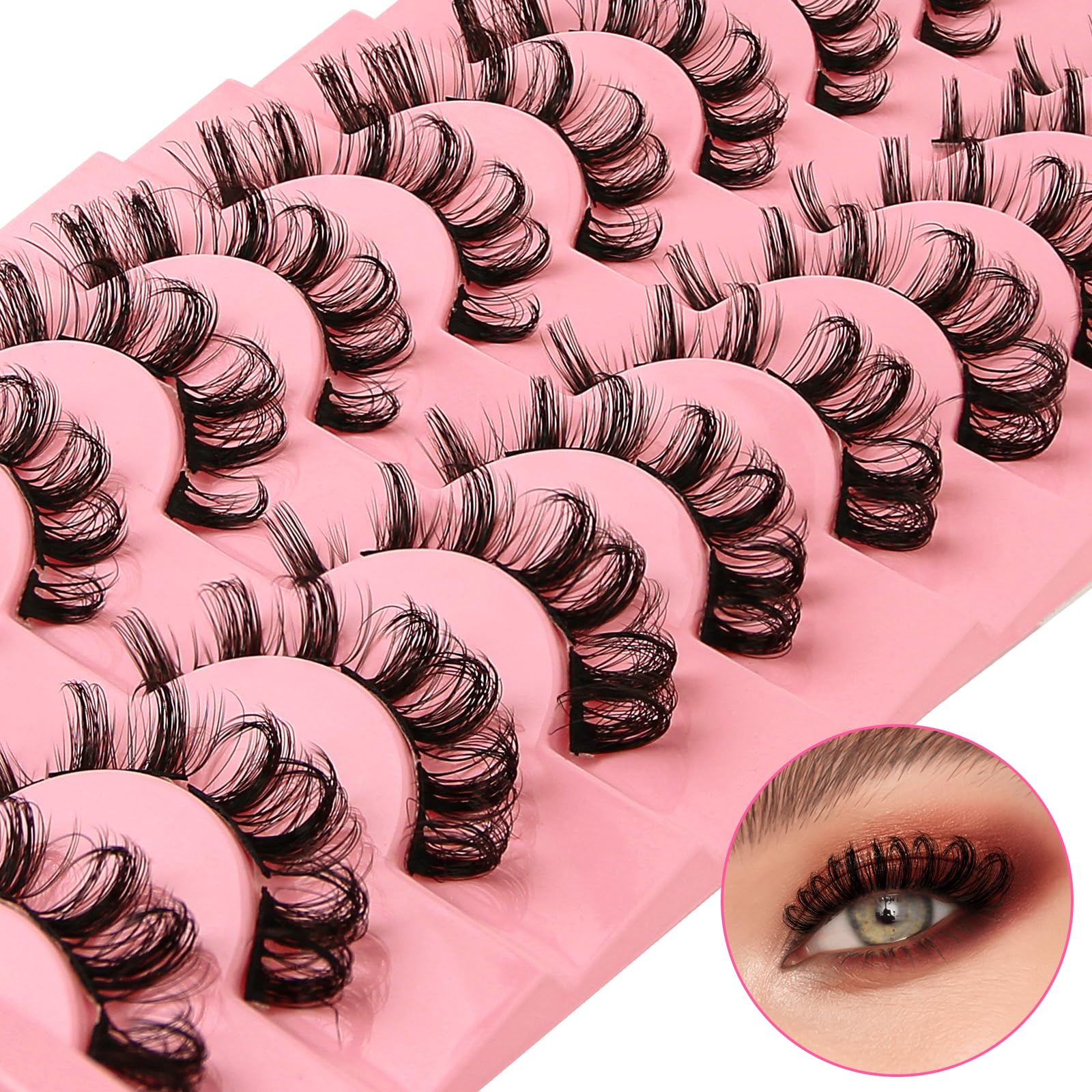 Cluster Lashes False Eyelashes Individual D Curl Russian Strip Lashes Fluffy Wispy DIY Eyelash Extension Natural Look Reusable lashes Handmade Thick Soft Dramatic Fake Eyelashes 10 Pairs (DD05-5)