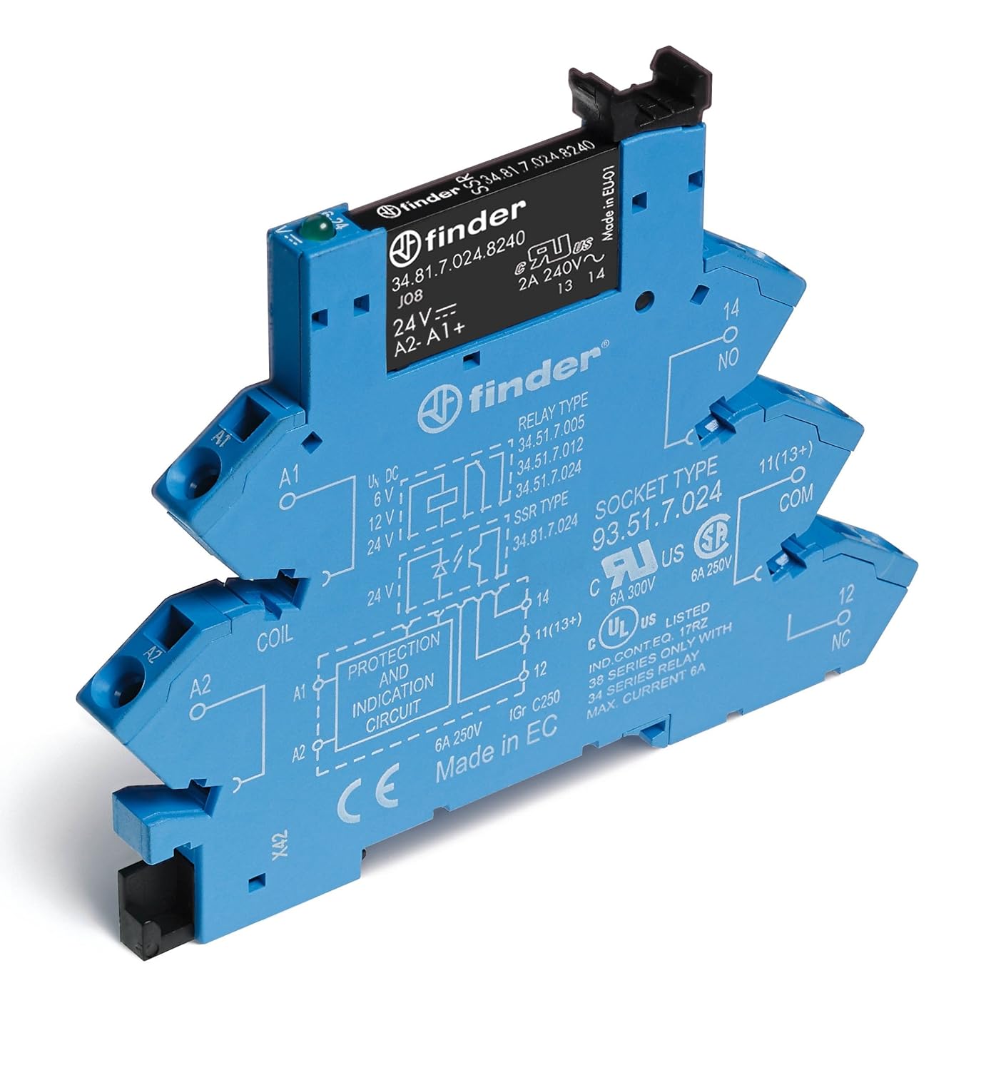 FINDER 38.81.7.024.8240 Time Delay Solid State Relay, DIN Rail, Panel, 2 A, 12 VAC, 240 VAC