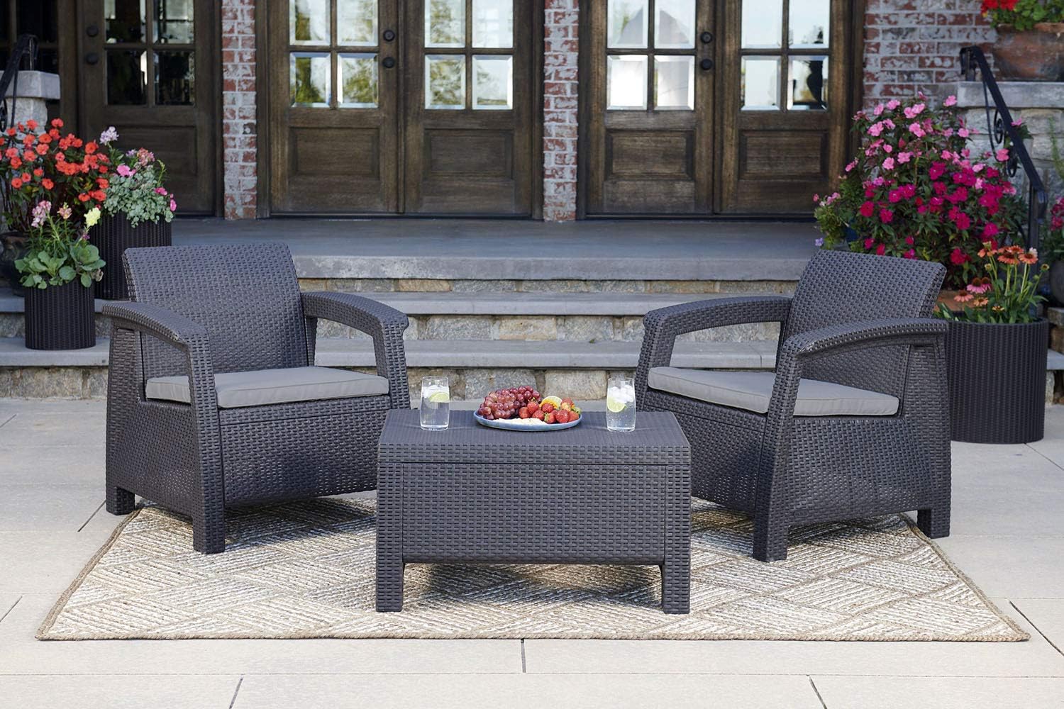 Keter Chair for Outdoor Seating with Washable Cushion-Perfect for Balcony, Deck, and Poolside Furniture Sets, 29.50 x 27.60 x 31.10 IN, Grey : Garden & Outdoor