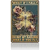 PEACHGARDEN Dragonfly Metal Tin Signs Vintage Retro Wall Decor for Home What If I Fall What If You Fly Sign Tin Dragonfly Wall Art Room Decor Aesthetic - Steampunk Decor 8x12inch