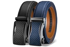 KEMISANT Mens Ratchet Belt 2 Units,Sliding Belt For Gift Mens Dress Casual 1 3/8",Size Adjustable