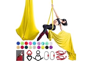 PRIORMAN Aerial Silks Set, Premium Ariel Yoga Hammock 9 Yards Aerial Silk, Low-Stretch Fabric, Yoga Starter Kit for Home, Aerial Rig for All Skill Levels - All Hardware Included