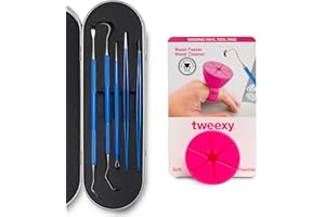 tweexy Craft Vinyl Weeding Tool Kit and Weeding Scrap Collector Ring, Includes Case, Weeder Picks, Tweezers, and Spatula for Heat Transfer Vinyl, HTV Crafting Adhesive Paper Sheets Holder (Pink Glow)