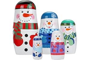 Mornajina 5pcs Handmade Wooden Russian Nesting Dolls, Snowmen Nesting Dolls, Matryoshka Dolls Christmas Birthday Gift