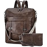 Kasqo Backpack Purse Set for Women,Vegan Leather Fashion Ladies Convertible Shoulder Bag Handbag Casual Daypack with Guitar Strap for Work Travel, Coffee