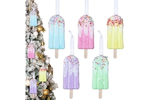 Bucherry 5 Pcs Christmas Ice Cream Ornaments Set - Hanging Candy Gift Macaron Dessert Foam Pendant for Xmas, New Year, Easter, Birthday Party Supplies
