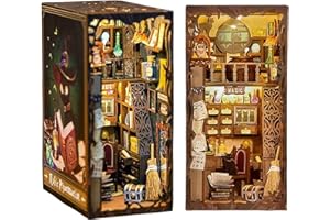 CREACARE DIY Book Nook Kit - Decorative Bookends for Adults - Build and Decorate a Magical Bookshelf - LED Light - Creative DIY Dollhouse - Great Gift