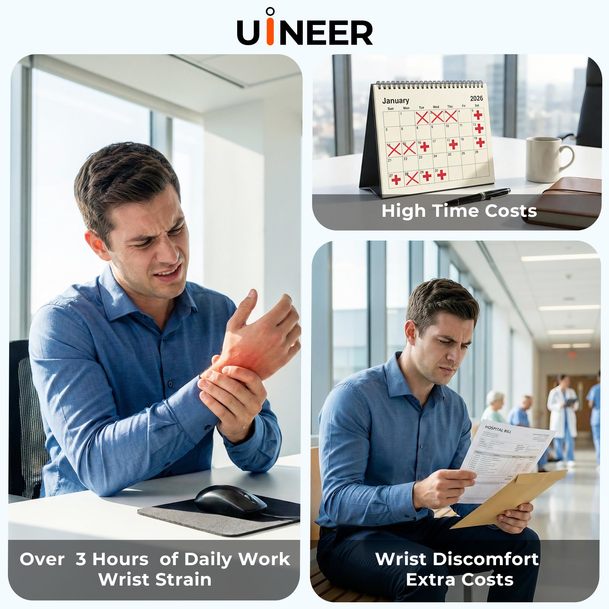 Uineer kabellose Maus, Multi-Device Tri-Mode Maus, sichtbare Leistungsstufe (2.4G+BT4.0/BT5.0) Wiederaufladbare Wireless Mouse, 4 einstellbare DPIs, 6 Tasten, für Laptop, Desktop, PC (Schwarz) 2