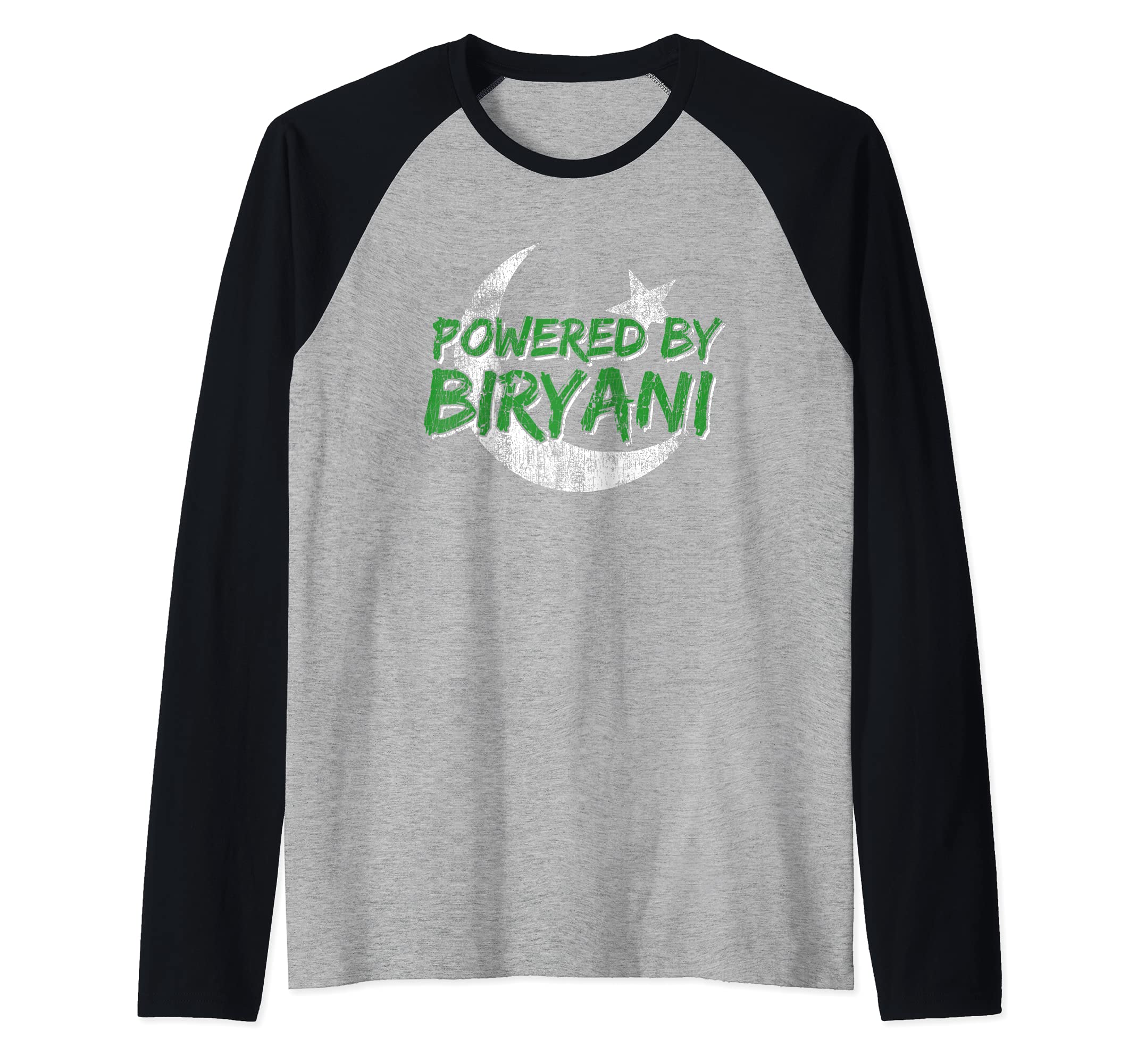Powered by Biryani Pakistan Flag - Pakistani Cricket Raglan Baseball Tee
