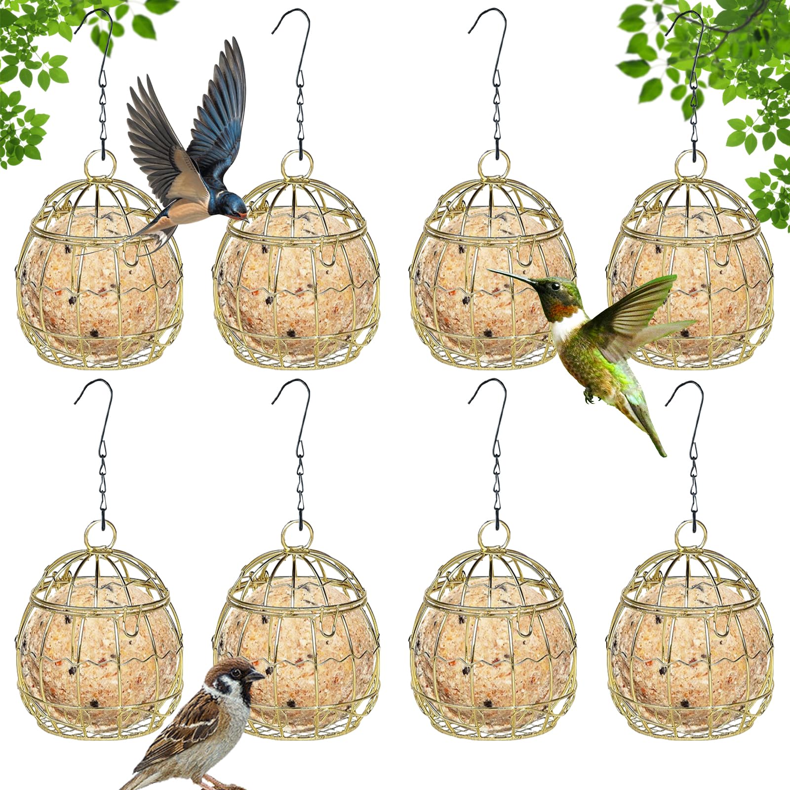 BigKing Chisel Ball Holder Bird Feeder, 8pcs Sheepshead Stand Bird Feeder, Hanging Fat Ball Holder, Feeder for Garden Outdoor Wild Bird Sparrows Robins (Gold)