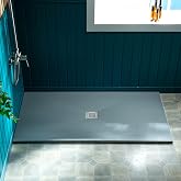 WOODBRIDGE 60" L x 36" W Zero-Threshold Shower Base for Wheelchair Access, Low-Profile Non-Slip Design with Center Drain, Matching Decorative Drain Plate and Tile Flange, Gray