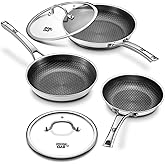 Yonida Non Stick Frying Pans, 8+10+12 inch with 2 Lid, Hybrid Frying Pans Set Nonstick,non stick Skillets Stainless Steel, Dishwasher & Oven-Safe, Induction Compatible Cooking Pan, PFOA Free Cookware