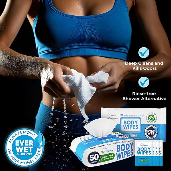 XL BODY WIPES FOR ADULTS BATHING NO RINSE – 50 CT. + 4 TRAVEL SHOWER WIPES – 9″X12″ THICK CLEANSING BATH WASH WIPES FOR ELDERLY INCONTINENCE – DISPOSABLE WASHCLOTHS, CAMPING ESSENTIALS FOR WOMEN & MEN