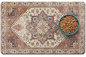 QXWREL Dog Food Mat for Floors, Absorbent and Quick-Drying Pet Cat Food Mat,Anti-Fouling and Easy-to-Clean Pet Feeding Mat,Dog Bowl Mats for Messy Drinking Water Bowls.12x20inch Bohemia Style