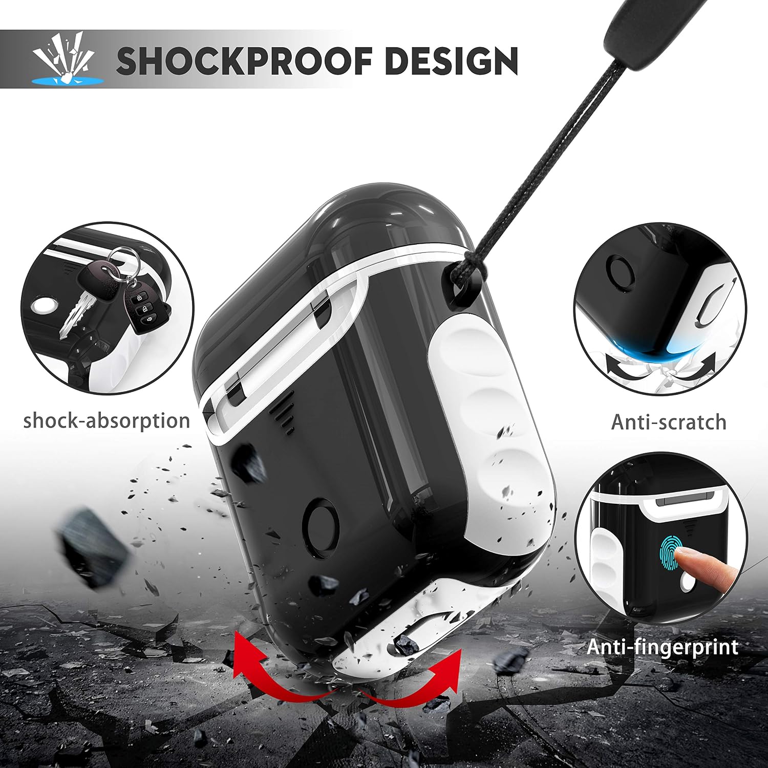 ORETECH AirPods Case Compatible With 1 and 2 - Protective 2 in 1 Shockproof Anti-Scratch Silicone PC Accessories - Black and White - Image 4