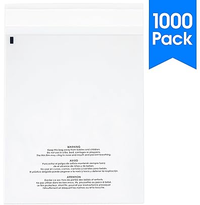 1000 Count - 11 X 14 Self Seal 1.5 Mil Clear Plastic Poly Bags with Suffocation Warning - Permanent Adhesive by Spartan Industrial (More Sizes Available)