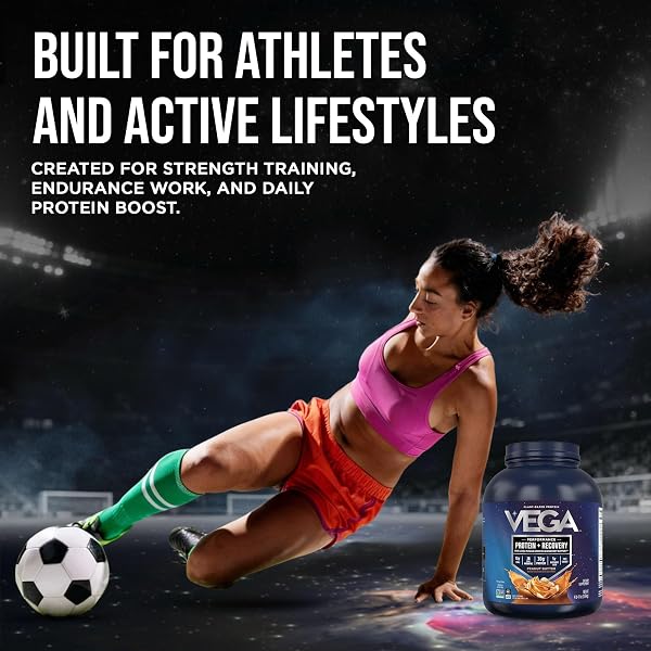 VEGA PROTEIN + RECOVERY, PEANUT BUTTER – 30G VEGAN PROTEIN, DAIRY & GLUTEN FREE, PROBIOTICS, NSF CERTIFIED, 67.2 OZ (45 SERVINGS)