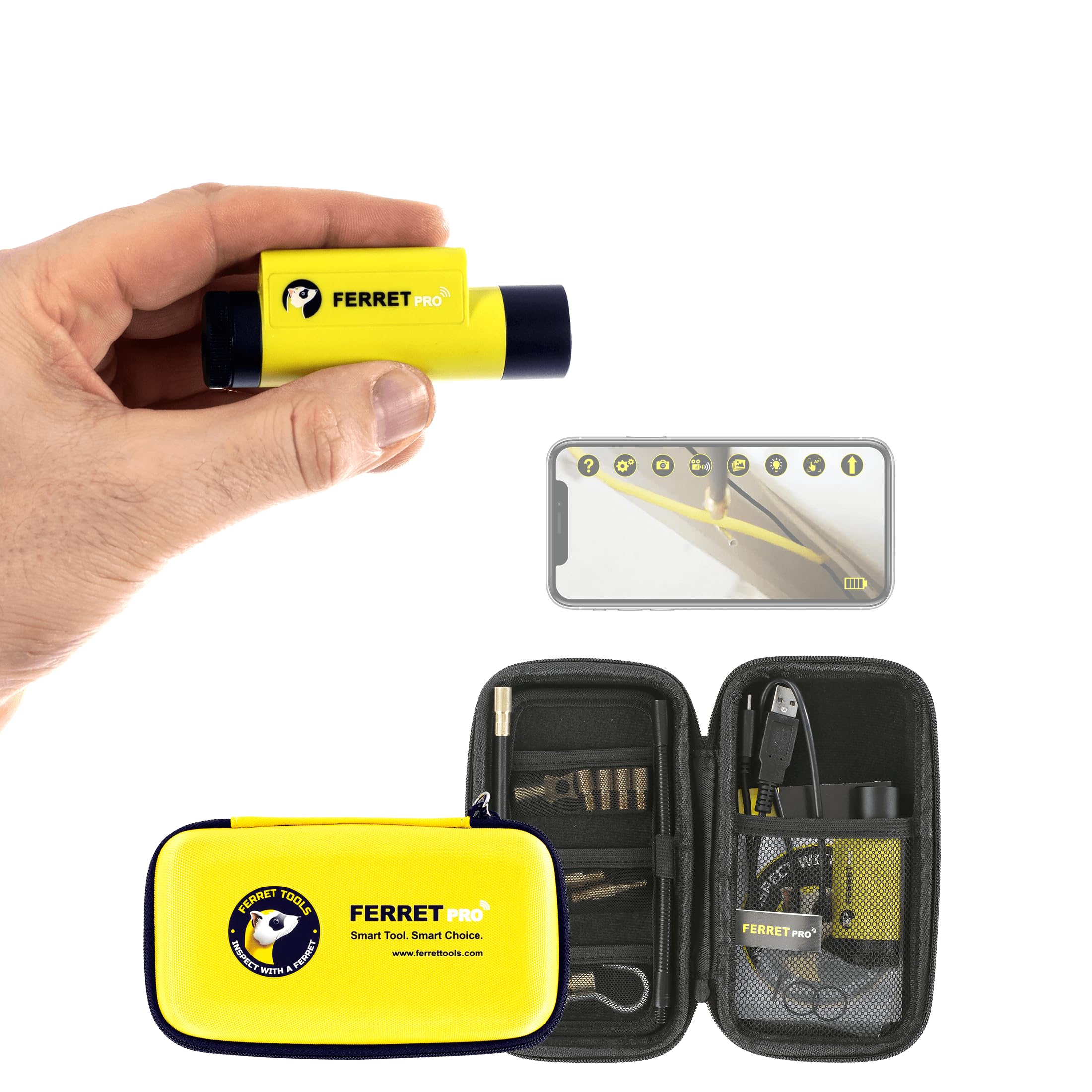 Ferret Pro Wireless Inspection Camera Will See & Reach Where You can’t. Electrical, HVAC, Dryer Vent, Home Inspection, Chimney, Pest Control. 720p Streaming, Rechargeable, Built-in WiFi Hotspot.