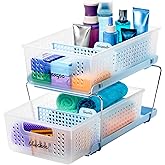madesmart Two-Tier Bathroom Cabinet Organizer, Sliding Drawer Storage for Bottles, Sponges & Cleaning Supplies, Blue
