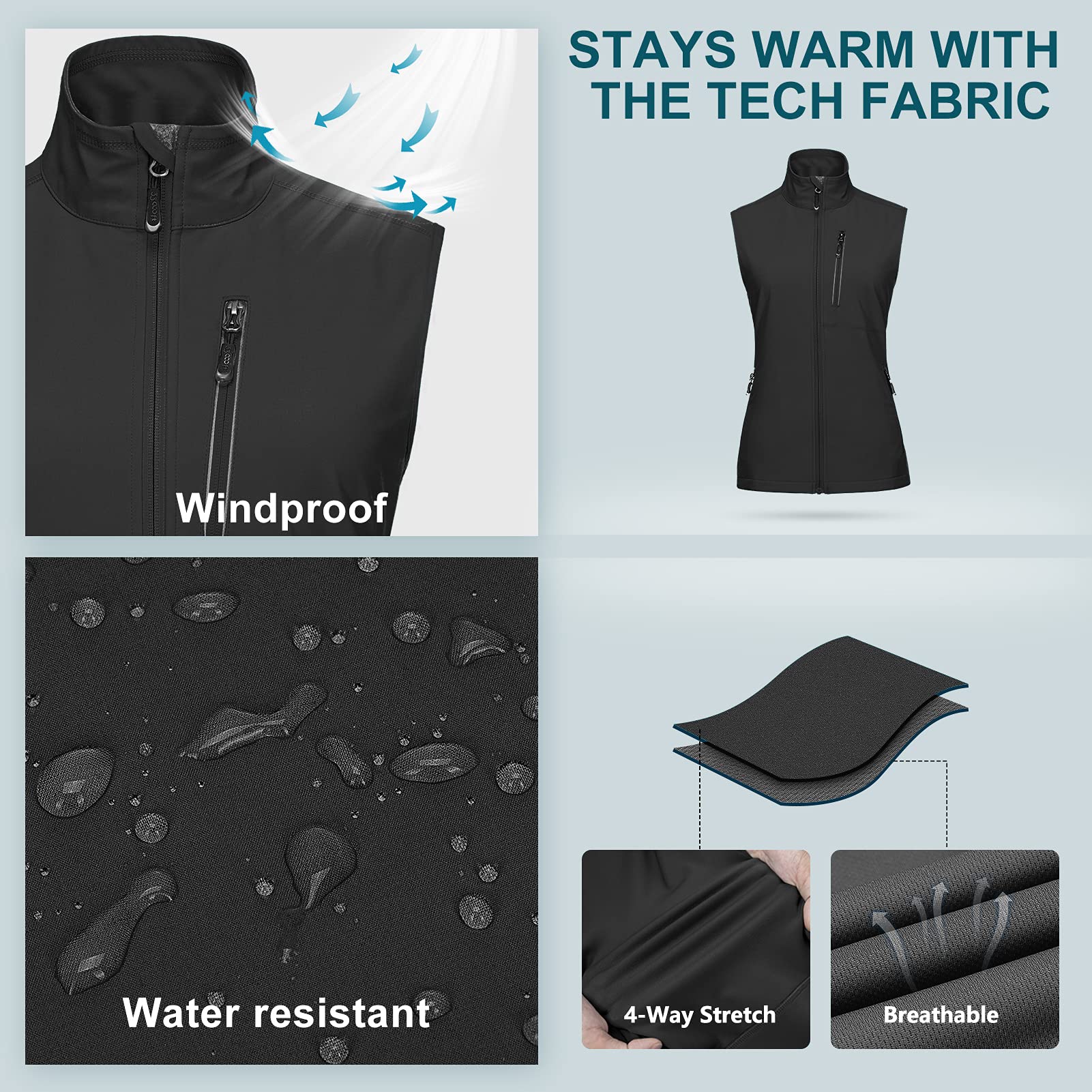 33,000ft Damen Leichte Laufweste Outdoor Softshell Weste Frau Ärmellose Jacke Winddichte Wasserdichte Atmungsaktive Vest Gilet für Laufen Golf Wandern 4